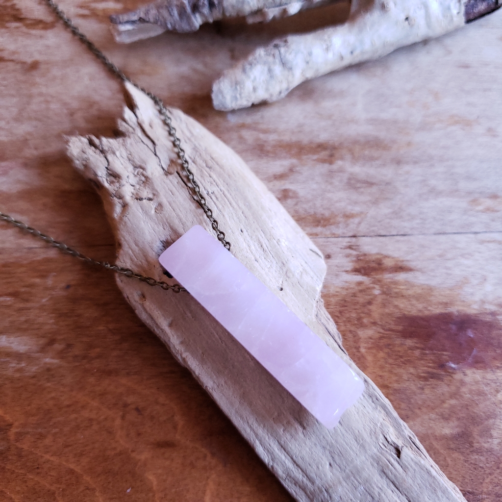 Healing Pink Rose Quartz Bronze Necklace